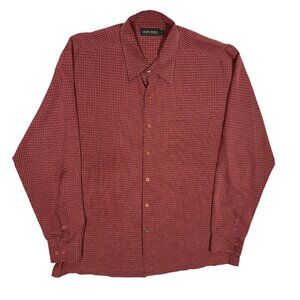 Vintage Harry Rosen Dress Shirt Rayon Check Long Sleeve Red Oversized Large